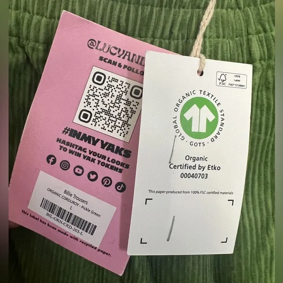 Lucy & Yak Billie Trousers in Pickle Green Organic Corduroy - Picture 3 of 5